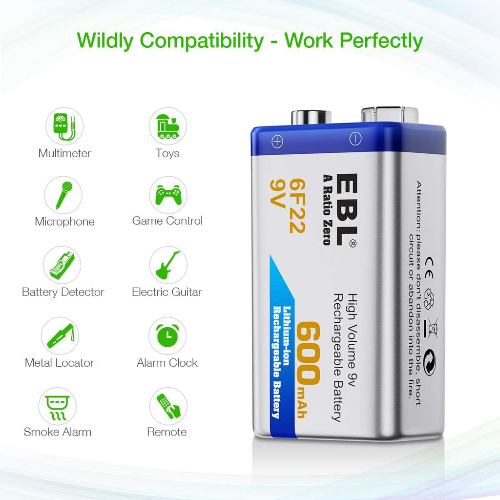 9V Rechargeable Batteries with Charger, 4-Pack M769987