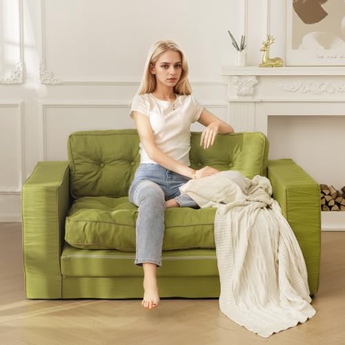 Loveseat Sleeper Sofa Convertible Sofa Bed Couch with Reclining Backrest and Pillows A86014