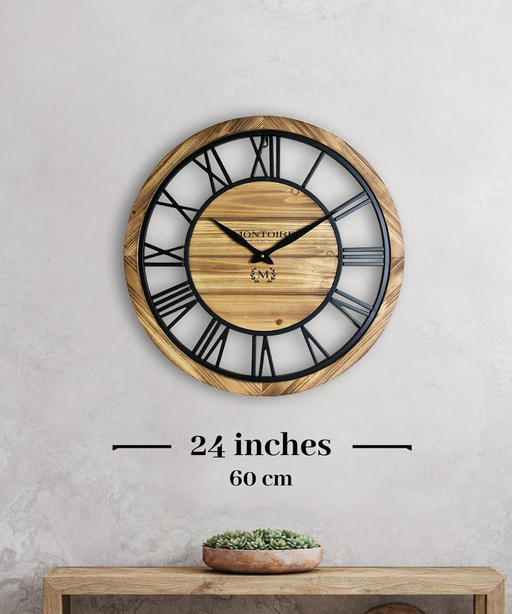 24 Inch Farmhouse Wall Clock with Roman Numerals for Living Room Decor K25724