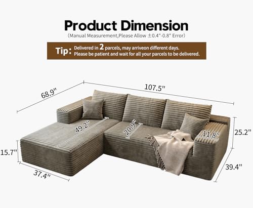 Modular Sectional Sofa with Ottoman, U-Shaped Deep Seat Couch for Living Room O870