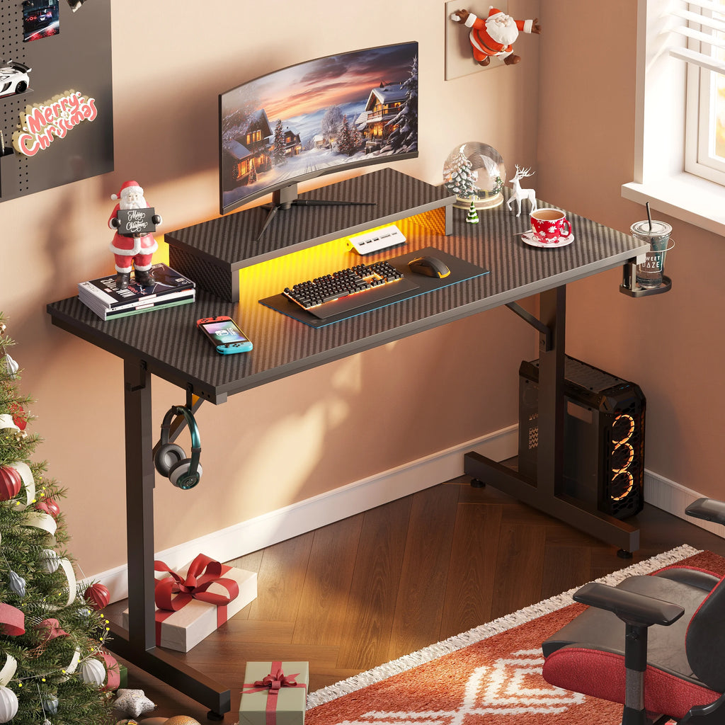 Gaming Desk with LED Lights and Monitor Stand V338893