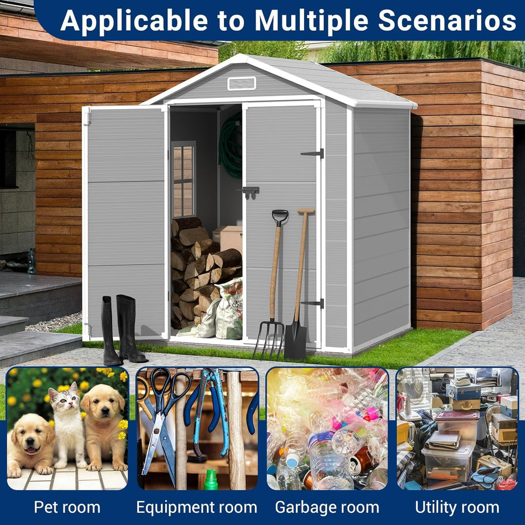 Outdoor Resin Storage Shed with Lockable Door, Window and Vents I818