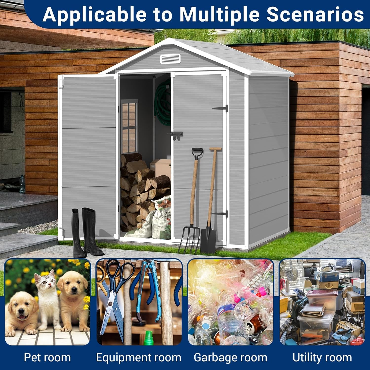 Outdoor Resin Storage Shed with Lockable Door, Window and Vents I818