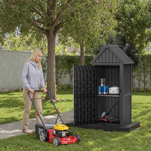 Outdoor Storage Shed with Lock, Waterproof Resin Garden Cabinet K95396