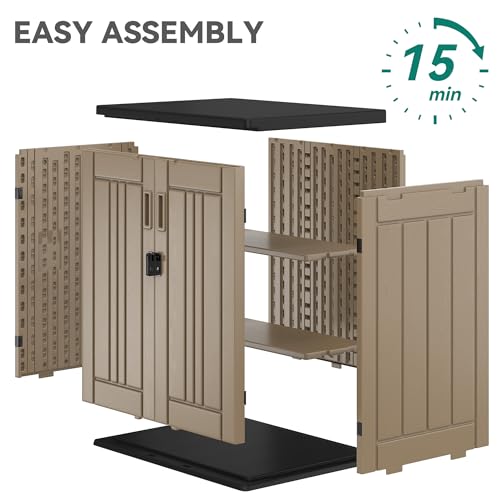 Outdoor Storage Cabinet with 2 Shelves, Waterproof Resin Tool Shed, Lockable, Dark Gray M33386