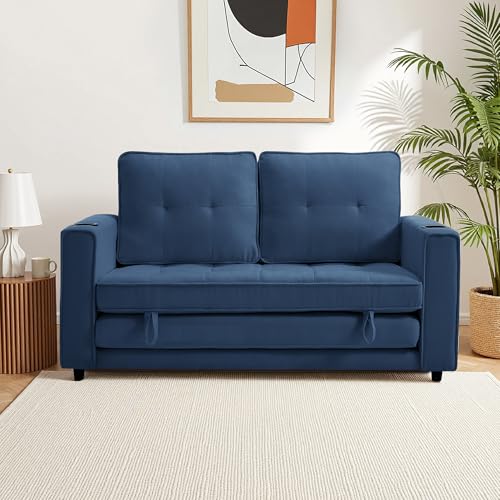 Sleeper Sofa Bed Convertible Futon for Small Spaces, Dark Blue F79197