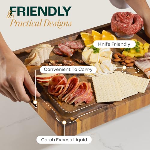 Acacia Wood Cutting Board with Juice Grooves and Handle D82174