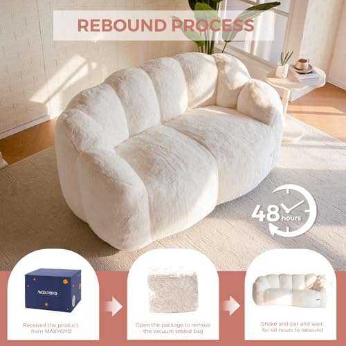Floral Shaped Bean Bag Sofa for Adults, Faux Fur Floor Chair, Beige U8616