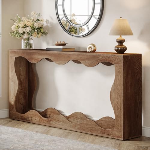 Farmhouse Console Table with Storage, Couch Table Behind Sofa, Narrow Hallway Stand, Brown K521
