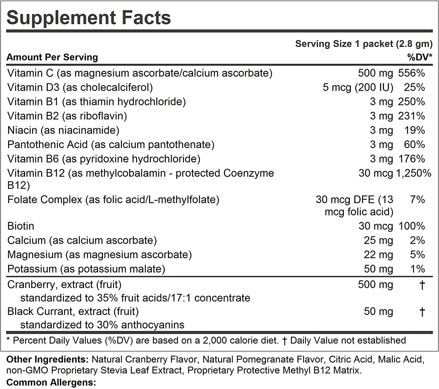 Efficient C + Cranberry Immune Energy Stress Urinary Tract Support Drink Mix 180 Packets Y662691