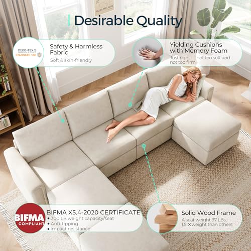 Modular Sectional Sofa with Storage, U Shaped Couch, Blue Y4358