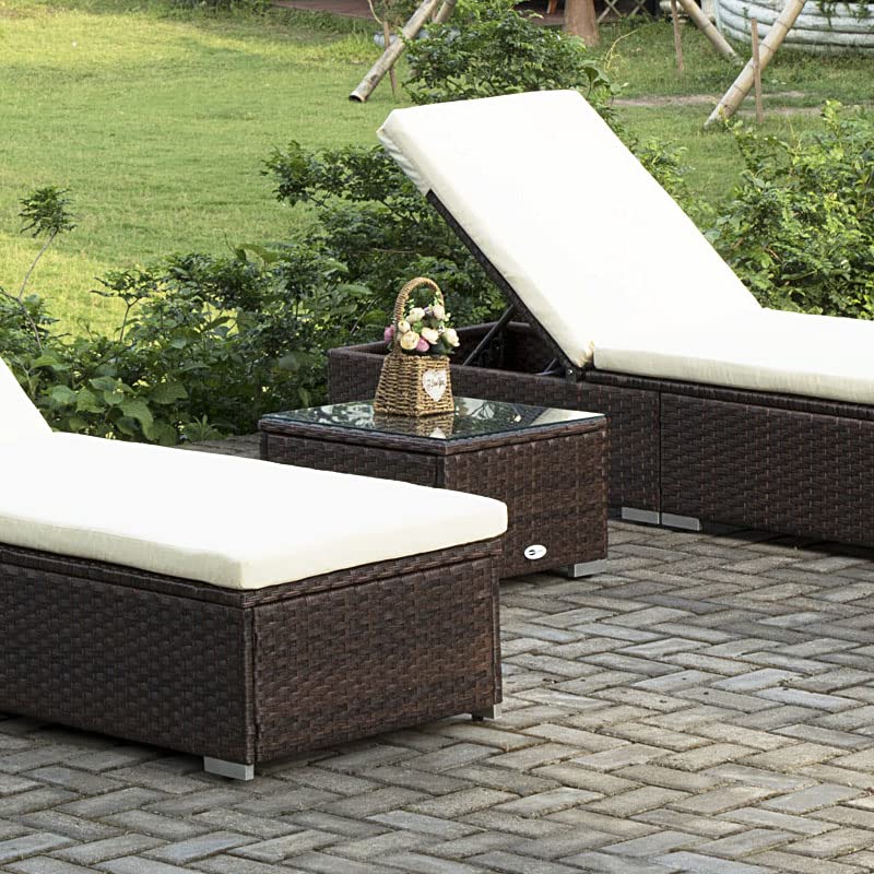 Outdoor Wicker Patio Side Table with Glass Top P11489