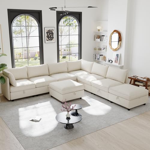 Modular Storage Sectional Sofa with Movable Ottomans, U-Shaped Chenille U839651