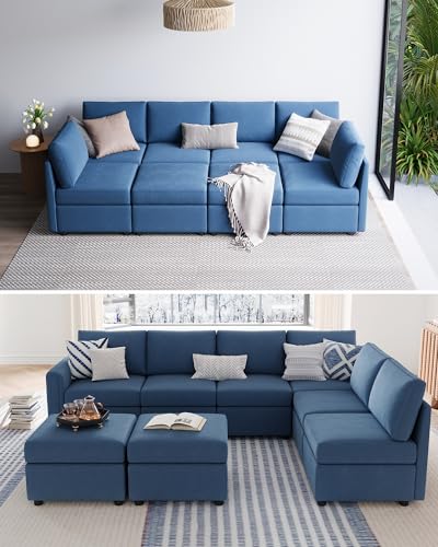 Modular Sectional Sofa with Storage, U Shaped Couch, Blue Y4358
