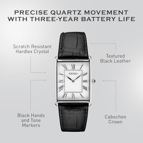 Men's Water Resistant Stainless Steel Watch with Leather Strap C825573