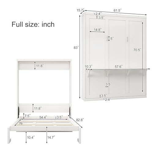 Murphy Bed with Desk Combo, Foldable Wall Bed for Guest Room, White T636394