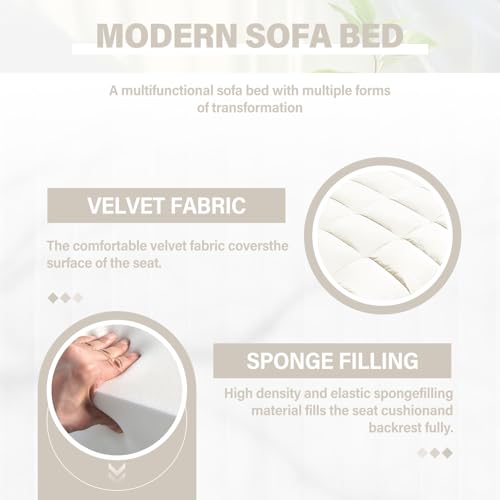 Convertible Sofa Bed, 3 in 1 Velvet Sleeper with Adjustable Backrest, Gray K13376
