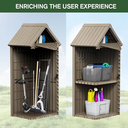 Outdoor Storage Shed with Lock, Waterproof Resin Garden Cabinet K95396