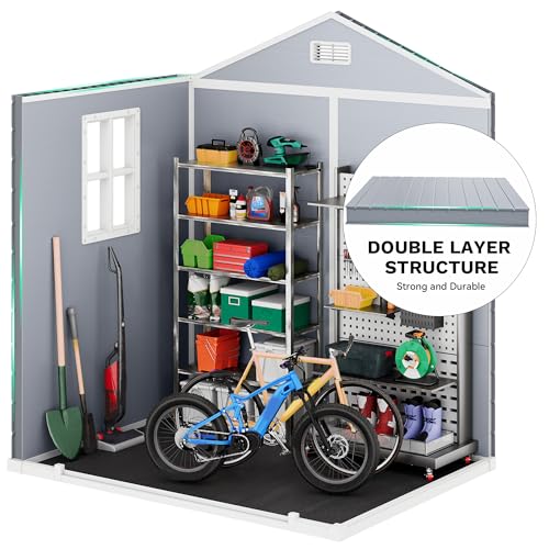 Resin Storage Shed with Fence-Style and Side Windows, Lockable Door P3776