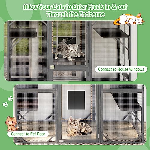 Outdoor Cat Enclosure with Wooden House and Wheels U3259