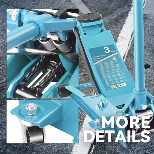 4 Ton Low Profile Floor Jack, Heavy Duty Steel Hydraulic with Dual Pistons Quick Lift Pump P3195
