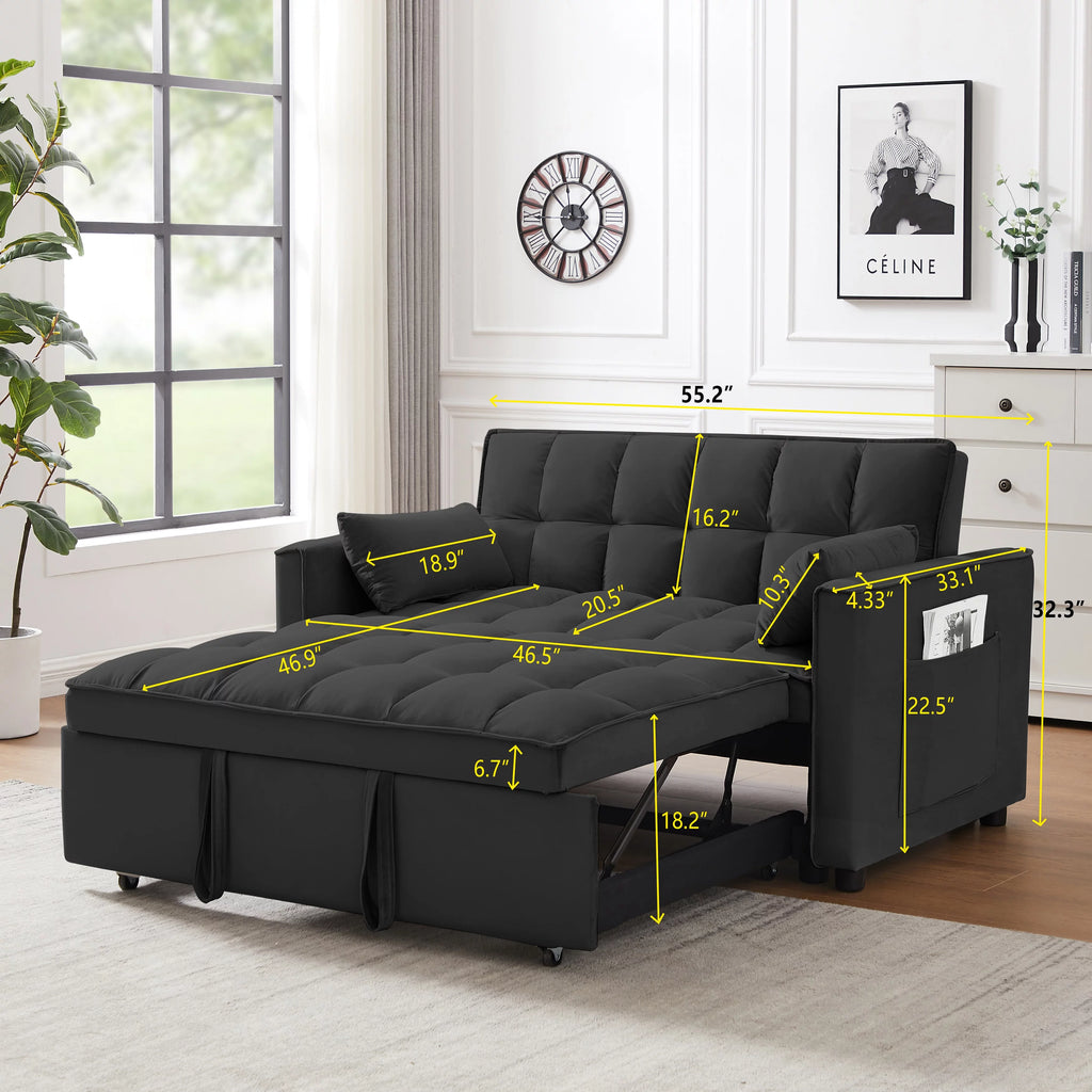 Modern Velvet Pull Out Convertible Sofa Bed with Reclining Backrest X291364
