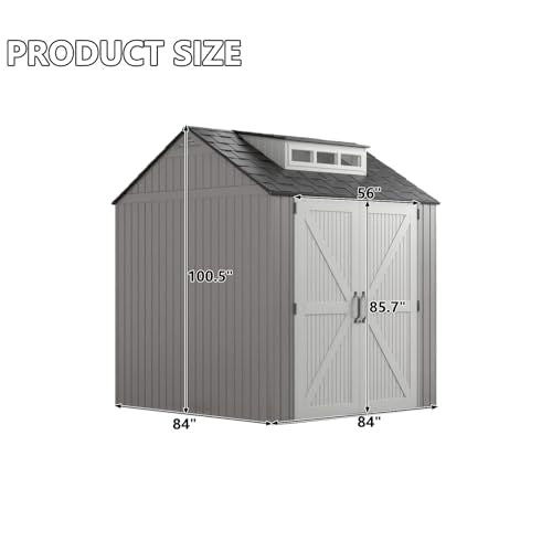 Outdoor Resin Storage Shed with Floor, Weatherproof, 7x7 FT U80308