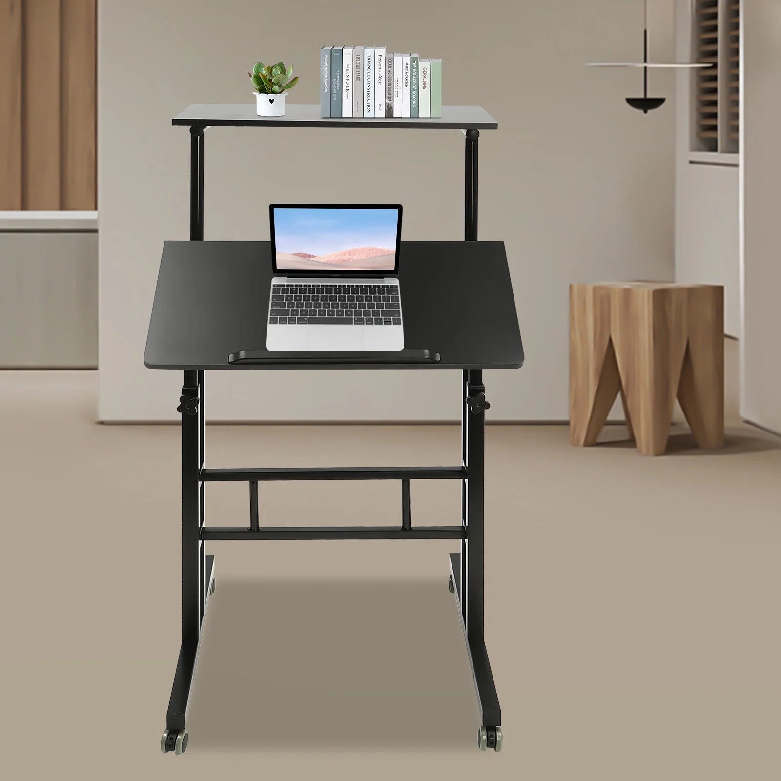 24" Mobile Stand Up Desk Adjustable Height with Wheels for Home Office A350689