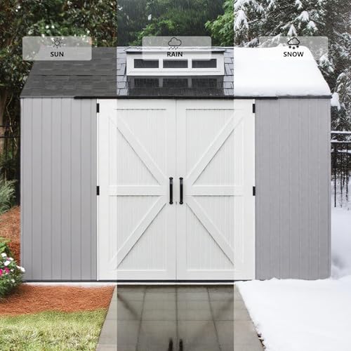 Outdoor Resin Storage Shed with Floor, Weatherproof, 7x7 FT U80308