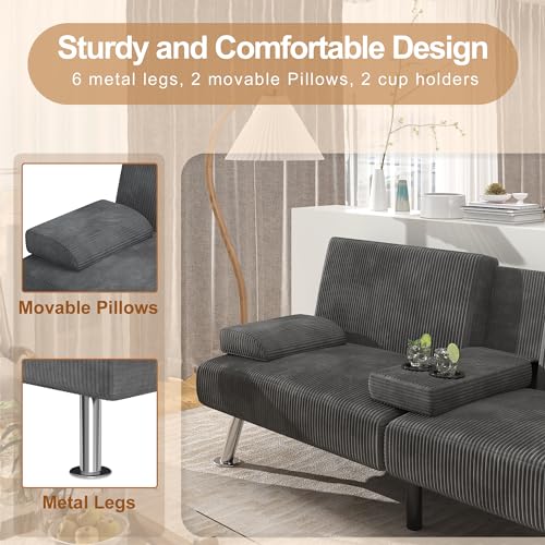 Modern Linen Convertible Folding Futon Sofa Bed with Removable Armrests Y192