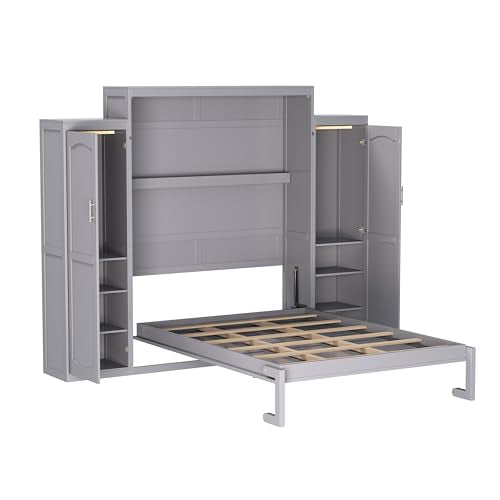 Murphy Bed with Two Wardrobes and Storage Shelf for Small Bedrooms A623
