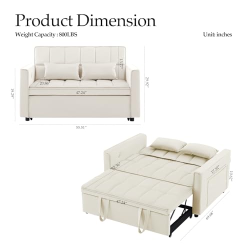 Convertible Sleeper Sofa Couch Bed with USB Port, Adjustable Backrest, Light Grey G549