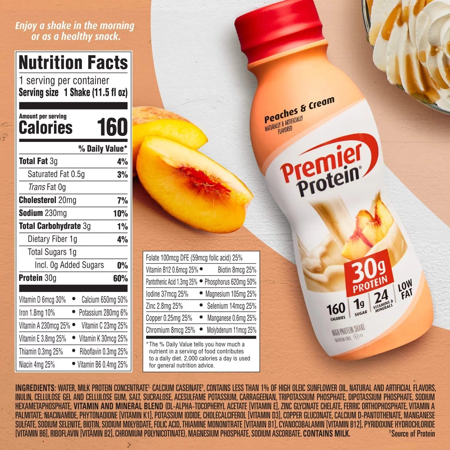 Protein Shake 30g Protein, Peaches & Cream, 12 Pack X904291