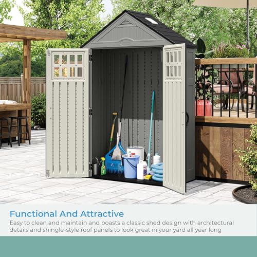Heavy-Duty Resin Outdoor Shed with Double Doors and Windows, 6 x 3 ft X3464