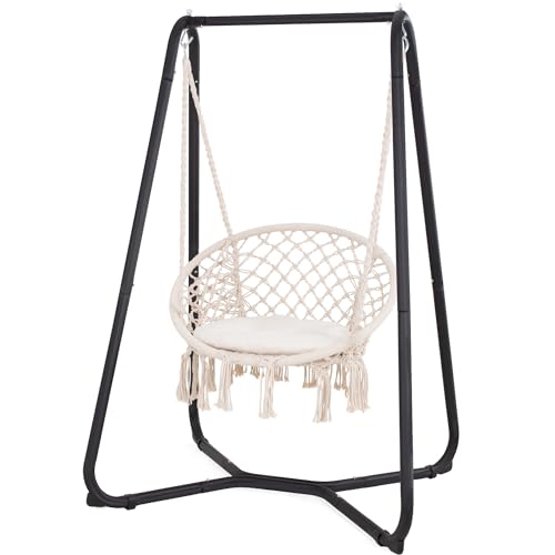 Hammock Chair with Stand, Heavy Duty Hanging Chair, 330 lbs Capacity, Grey X338230