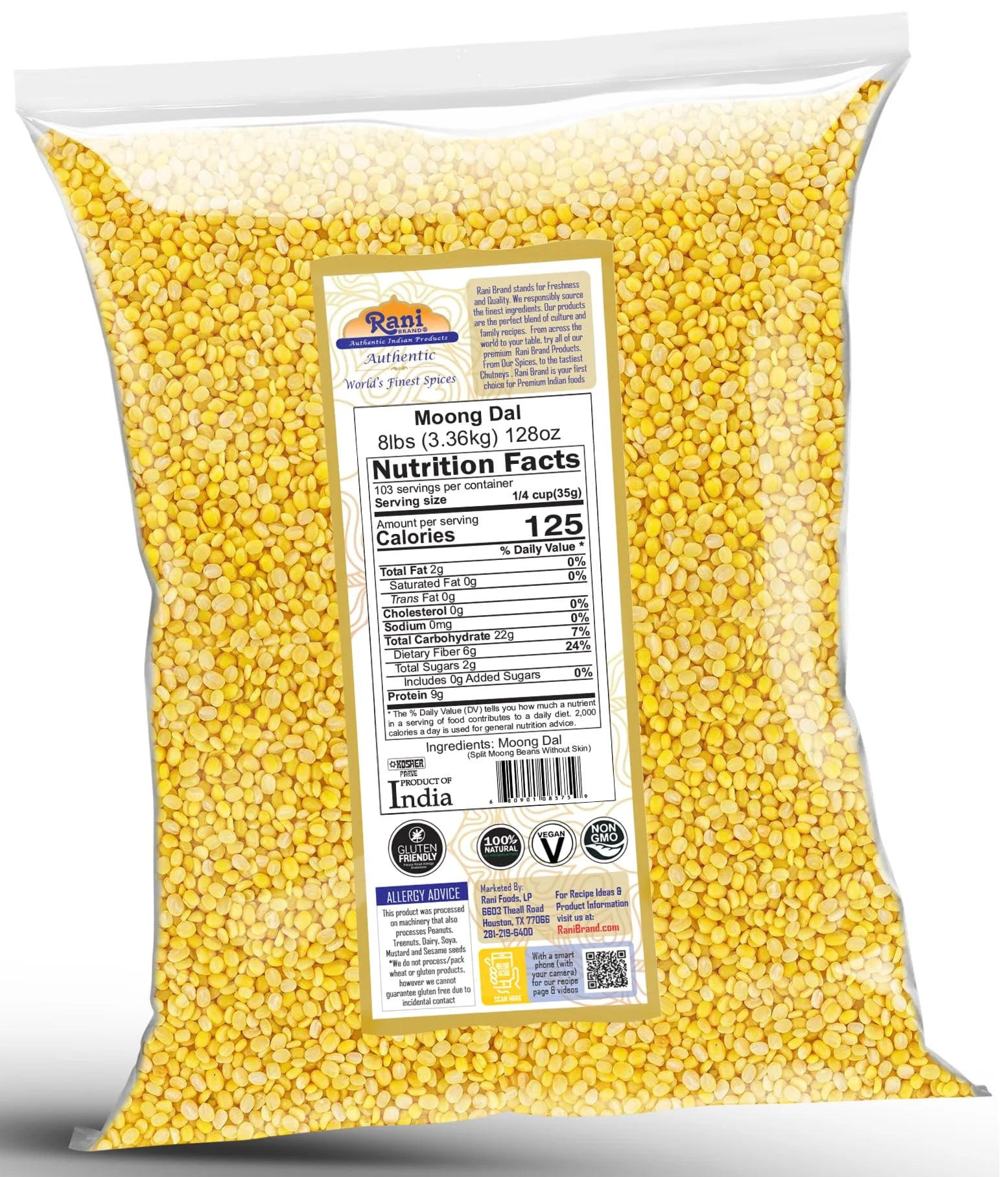 Split Mung Beans Without Skin Lentils, 8lbs Bulk A83919