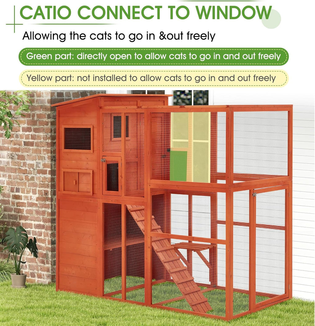 Catio Large Outdoor Cat Enclosure Wooden Walk-in Cage with Platform and 4 Resting Rooms P195