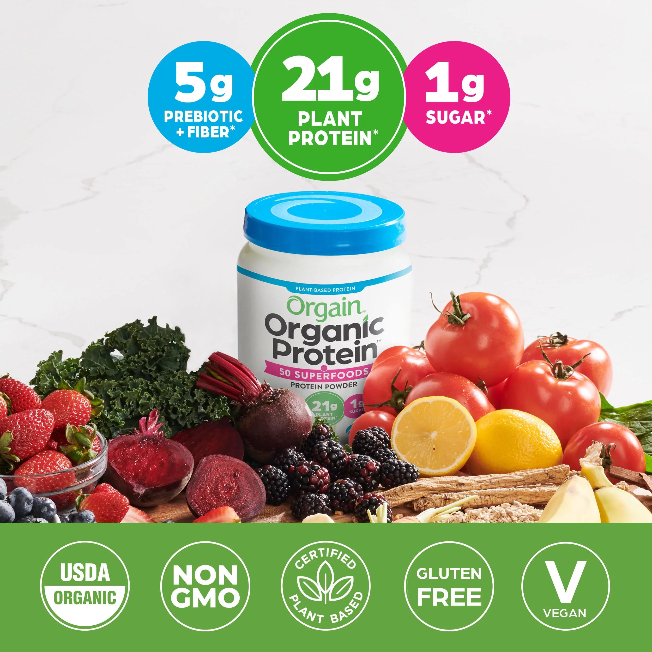 Organic Vegan Protein Powder with Superfoods, Vanilla Bean E14845