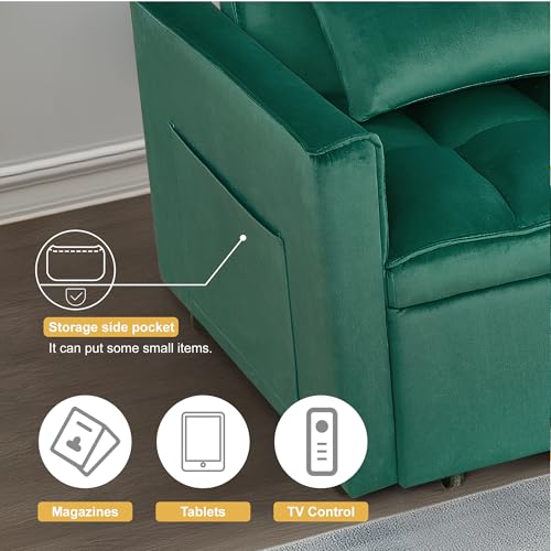 Sleeper Sofa Bed with Side Pocket, Convertible Futon Couch for Living Room X8857