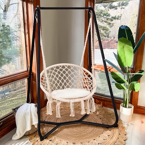 Hammock Chair with Stand, Heavy Duty Hanging Chair, 330 lbs Capacity, Grey X338230