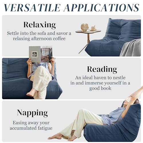 Bean Bag Chair for Adults, Suede & Microfiber Corner Lounge Sofa, 3-Seater, Beige F9802