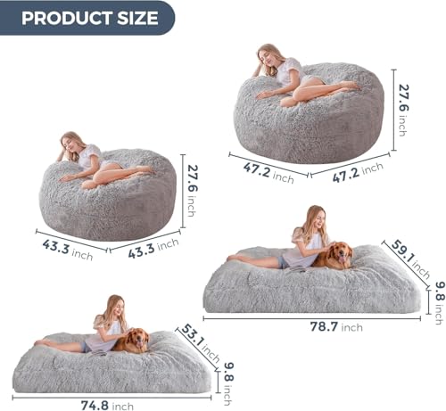 Giant Bean Bag Chair Bed for Adults, Convertible Floor Sofa Mattress R473823