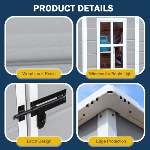 Resin Storage Shed, Waterproof Outdoor Tool Shed with Floor, Double Lockable Doors I89690