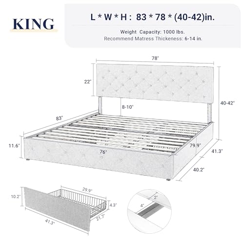 Upholstered Queen Platform Bed Frame with 4 Storage Drawers and Headboard G724955
