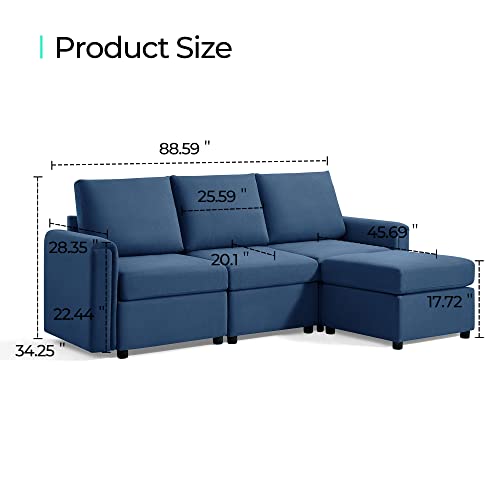 Modular Sectional Sofa with Storage, U Shaped Couch, Blue Y4358