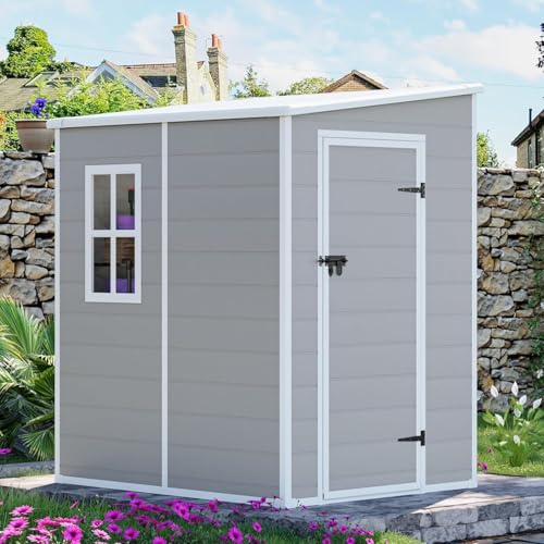 Resin Storage Shed, Waterproof Outdoor Tool Shed with Floor, Double Lockable Doors I89690