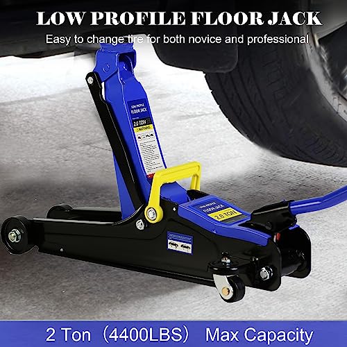 Heavy Duty Hydraulic Floor Jack, Low Profile Steel Racing Jack, 2 Ton Capacity, Blue H1350