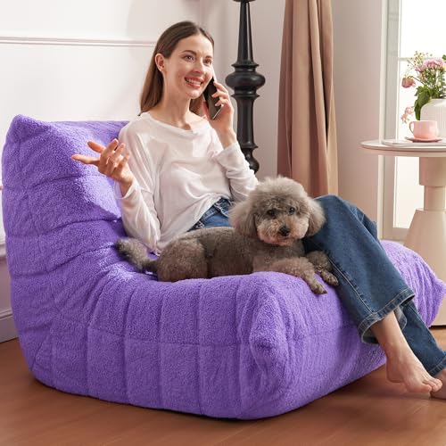 Bean Bag Chair for Adults with Memory Foam, Black Plush X409228
