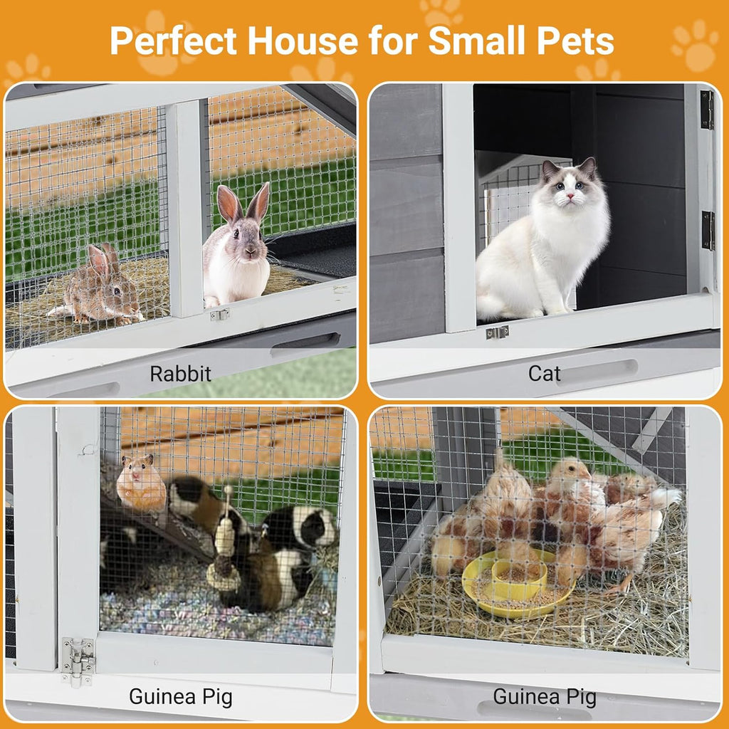 Wooden Outdoor Indoor Bunny Hutch Rabbit Cage with Stairs and Cleaning Tray X8885
