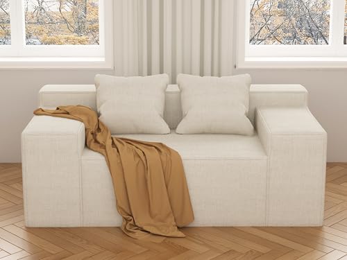 Small Sofa Loveseat with 2 Pillows, Cat-Scratch Resistant Linen, Grey K916760